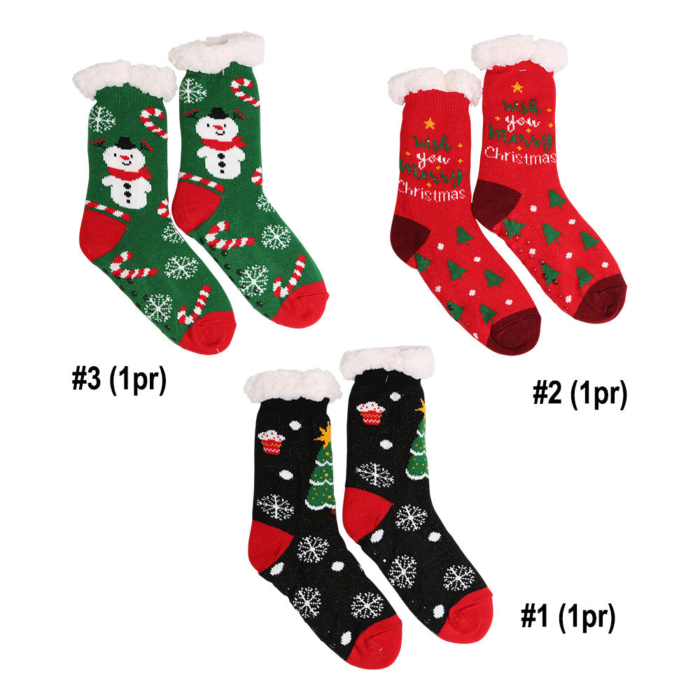 6Pairs - Non-Slip Christmas Plush Sherpa Slipper Socks