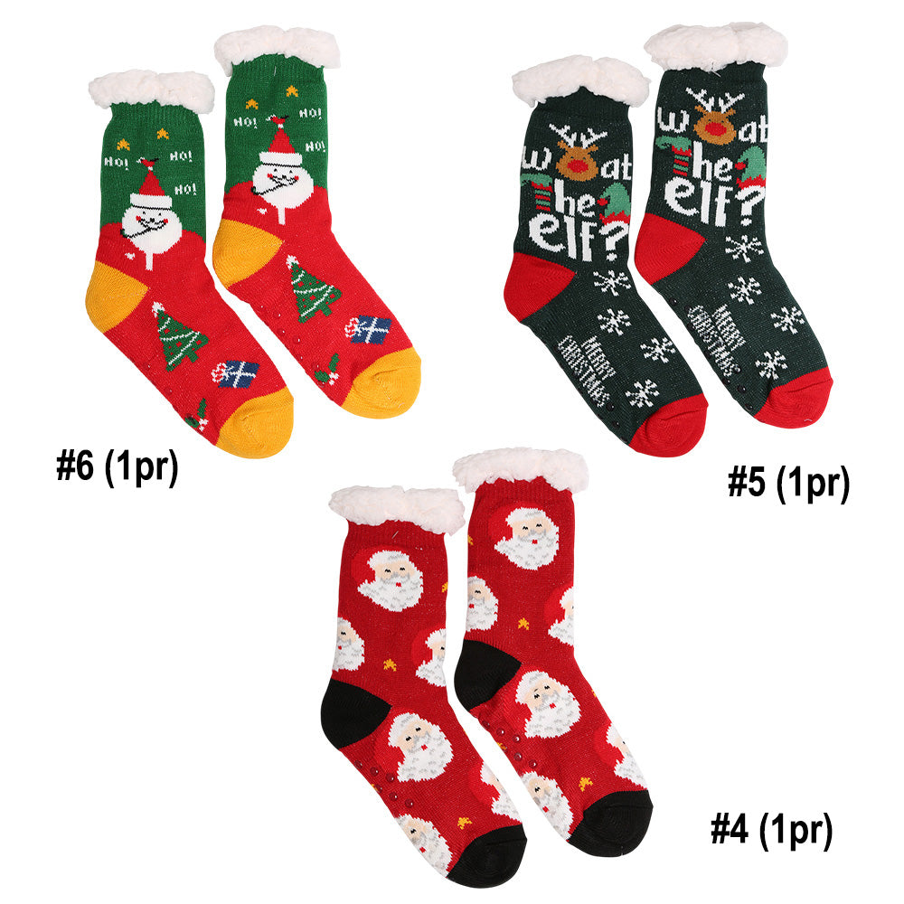6Pairs - Non-Slip Christmas Plush Sherpa Slipper Socks