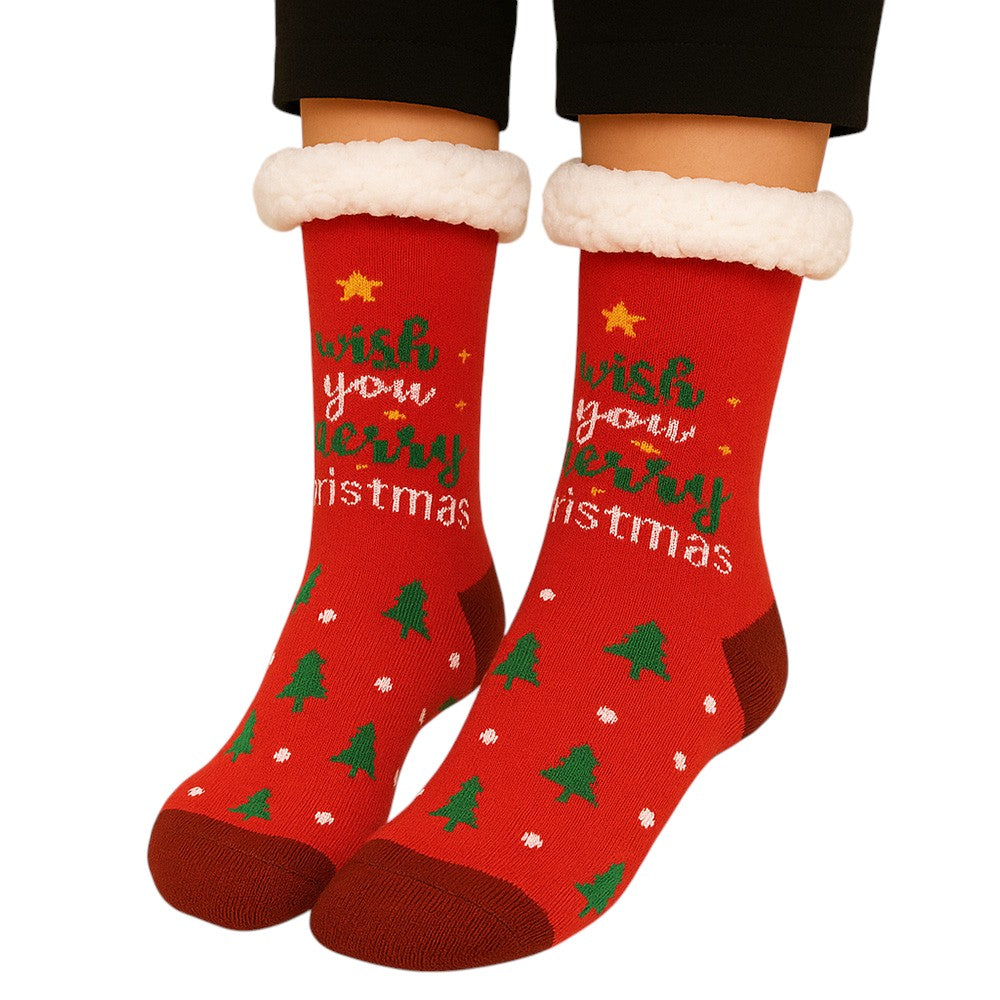 6Pairs - Non-Slip Christmas Plush Sherpa Slipper Socks