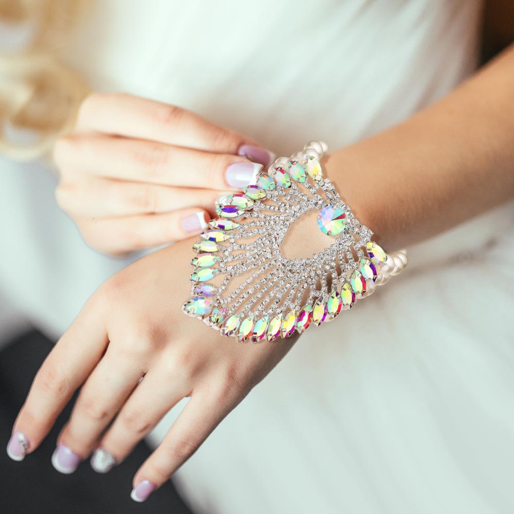 Marquise Stone Embellished Pearl Bracelet
