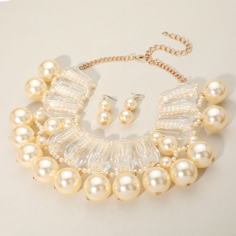 Chunky Celluloid Acetate Bar Pearl Statement Necklace