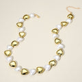 Pearl Metal Heart Beaded Necklace