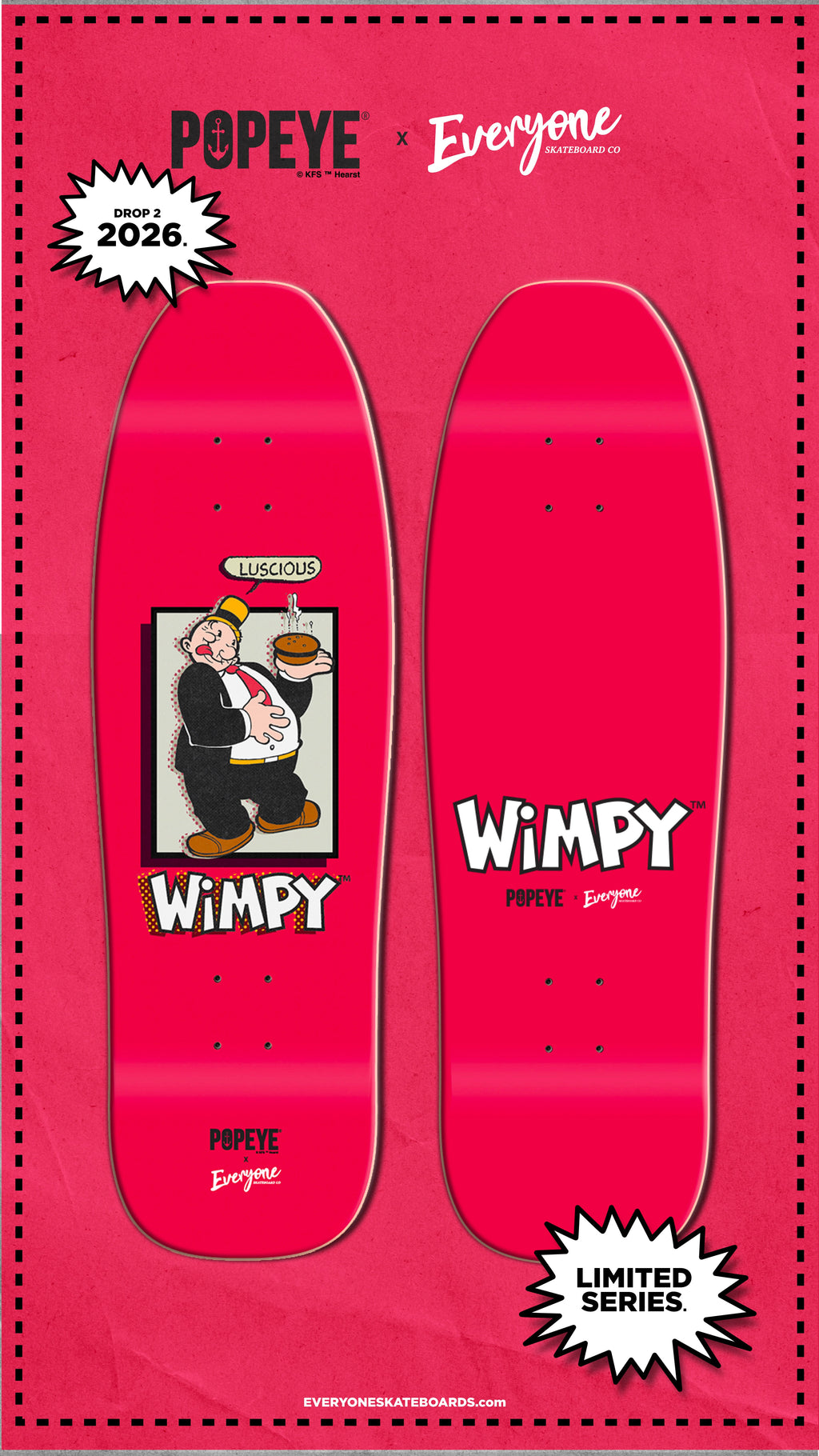 *Pre-Order* Everyone Skateboards Co x Popeye Comics WIMPY LUSCIOUS 9.5" Skateboard Deck