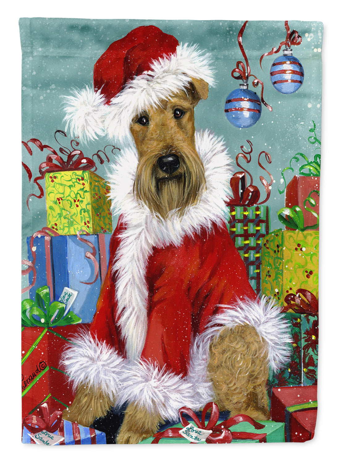 Airedale Santa Christmas Garden Flag Mailbox Decorative Yard Banner Outside Patio Artwork for Flower Beds, Garden Size, Multicolor
