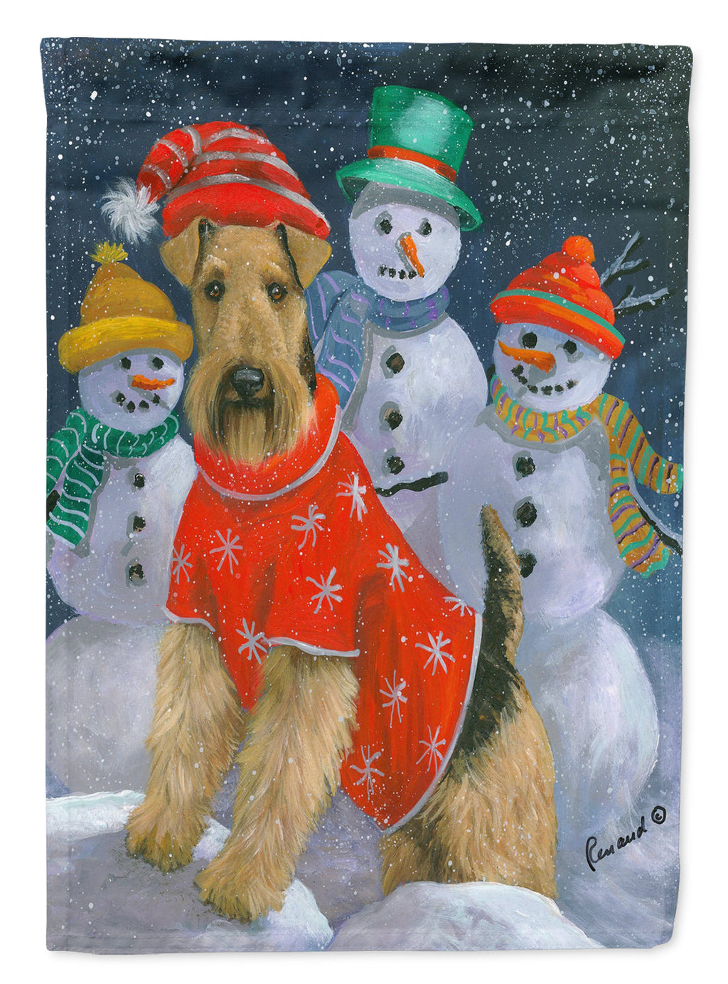 Airedale Snowpeople Christmas Garden Flag Mailbox Decorative Yard Banner Outside Patio Artwork for Flower Beds, Garden Size, Multicolor