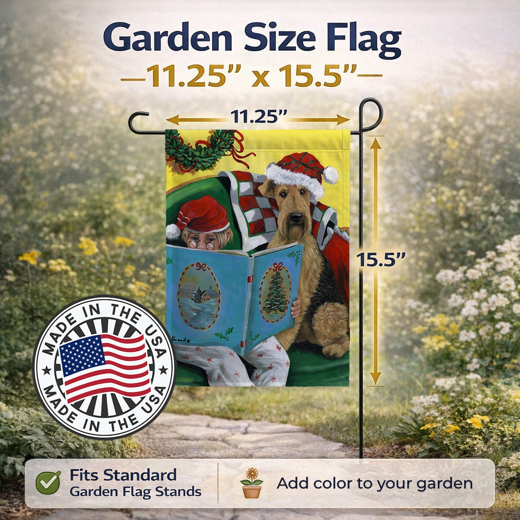 Airedale Storybook Tails Christmas Garden Flag Mailbox Decorative Yard Banner Outside Patio Artwork for Flower Beds, Garden Size, Multicolor