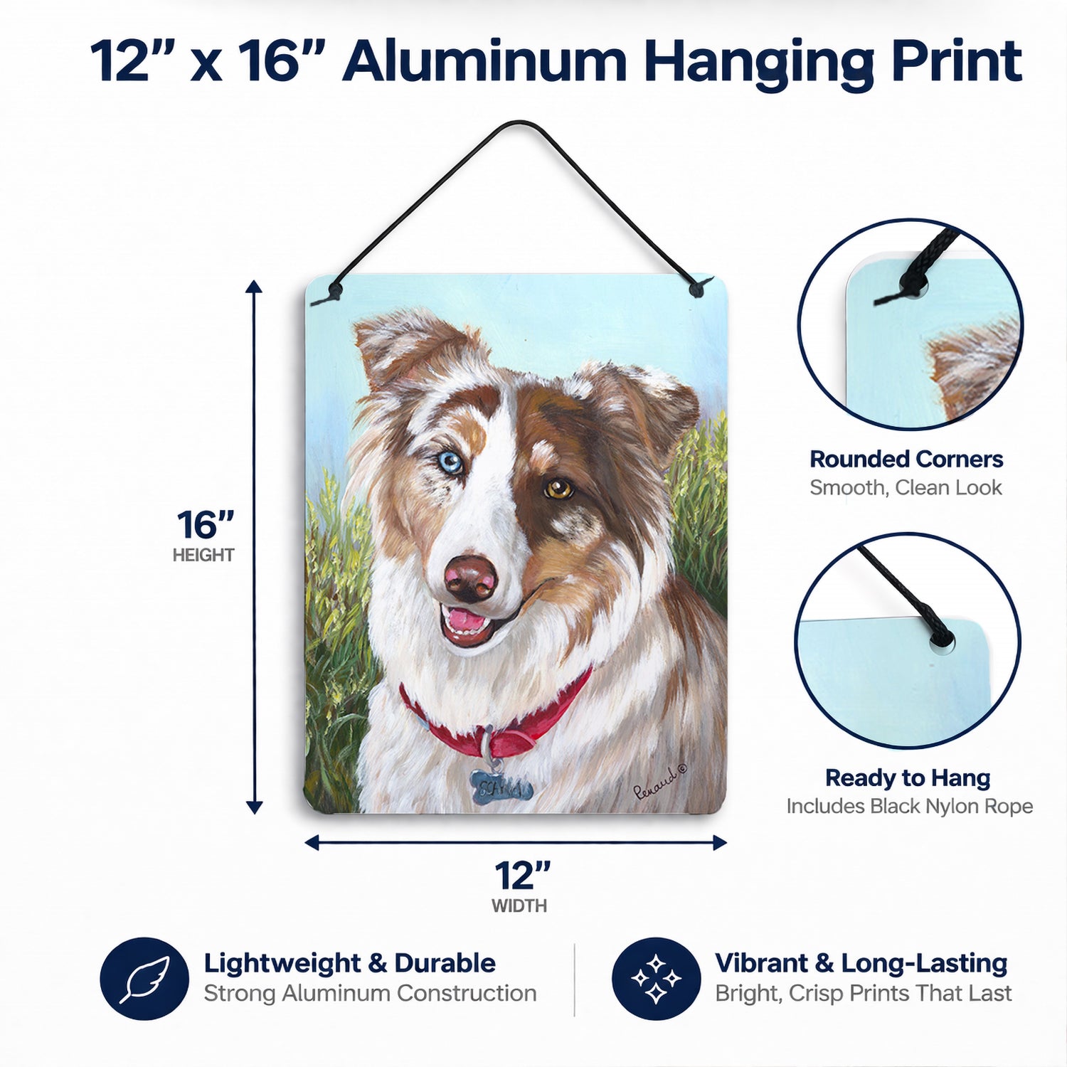 Australian Shepherd Scarlet Wall or Door Hanging Prints Aluminum Metal Sign Kitchen Wall Bar Bathroom Plaque Home Decor Front Door Plaque, 12x16, Multicolor