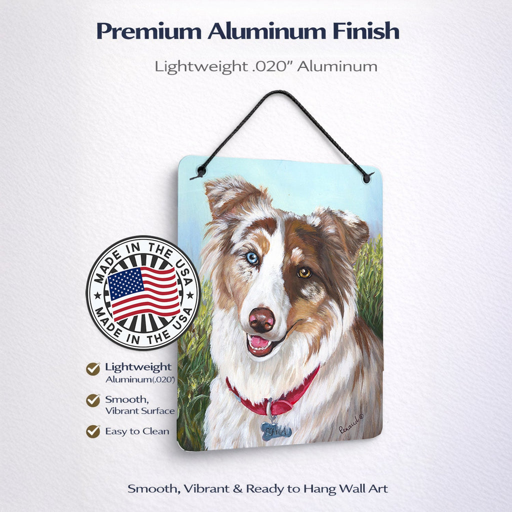 Australian Shepherd Scarlet Wall or Door Hanging Prints Aluminum Metal Sign Kitchen Wall Bar Bathroom Plaque Home Decor Front Door Plaque, 12x16, Multicolor