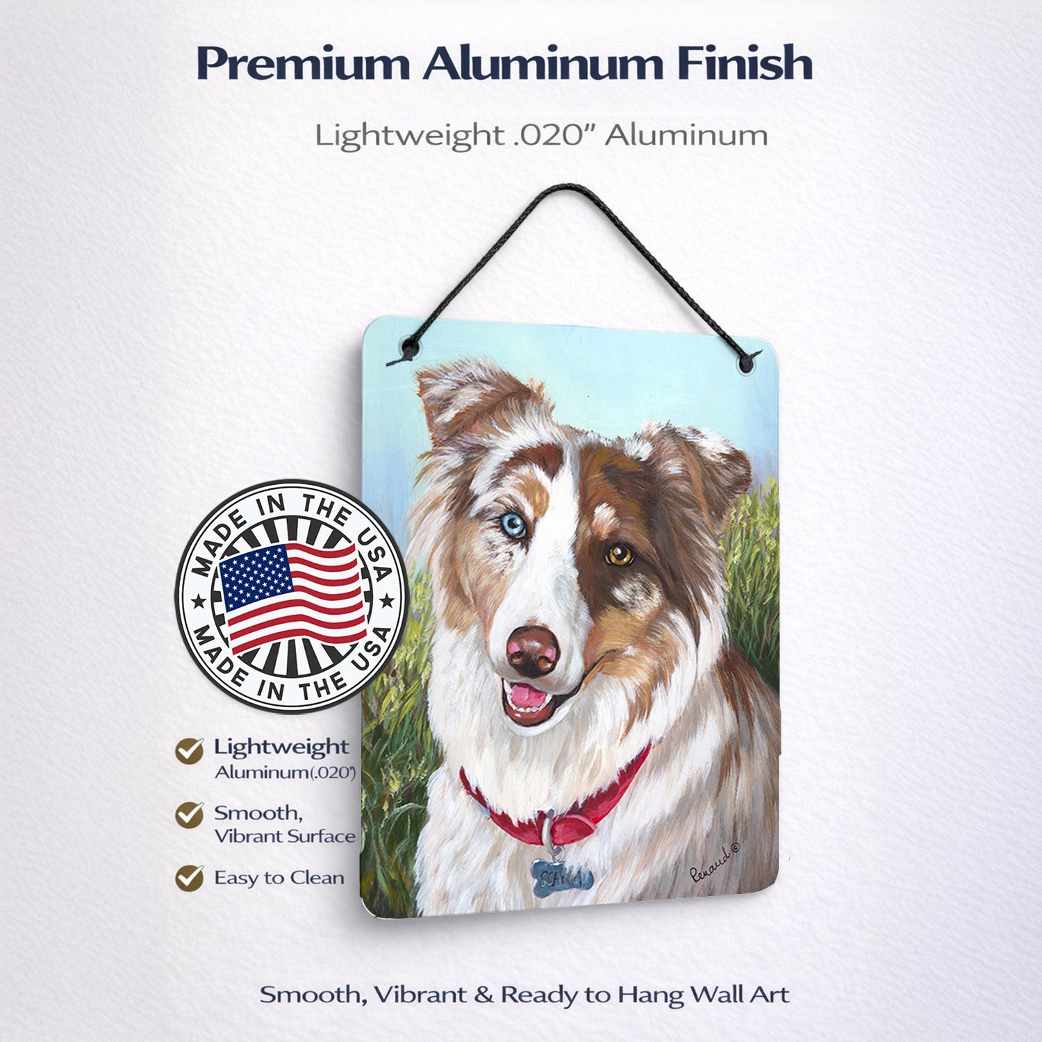Australian Shepherd Scarlet Wall or Door Hanging Prints Aluminum Metal Sign Kitchen Wall Bar Bathroom Plaque Home Decor Front Door Plaque, 12x16, Multicolor