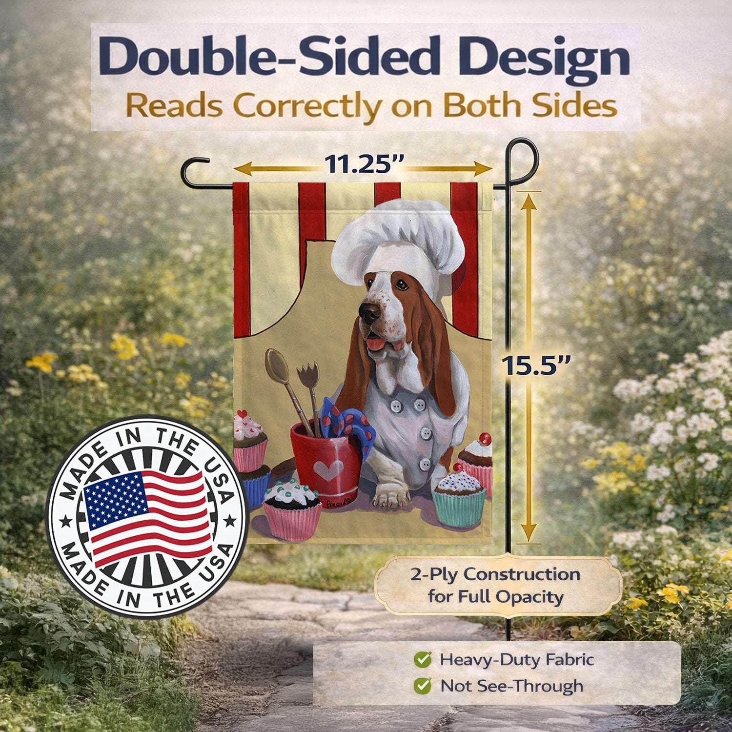 Basset Hound Cupcake Hound Garden Flag Mailbox Decorative Yard Banner Outside Patio Artwork for Flower Beds, Garden Size, Multicolor