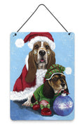Basset Hound Santa Christmas Wall or Door Hanging Prints Aluminum Metal Sign Kitchen Wall Bar Bathroom Plaque Home Decor Front Door Plaque, 12x16, Multicolor