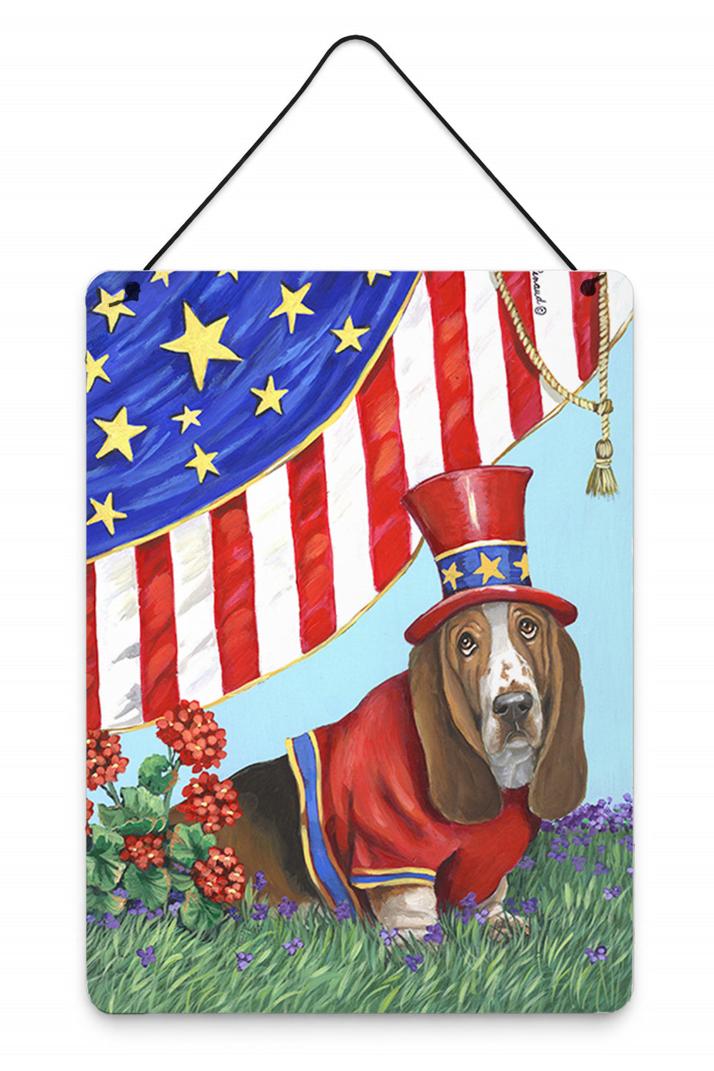 Basset Hound USA Wall or Door Hanging Prints Aluminum Metal Sign Kitchen Wall Bar Bathroom Plaque Home Decor Front Door Plaque, 12x16, Multicolor