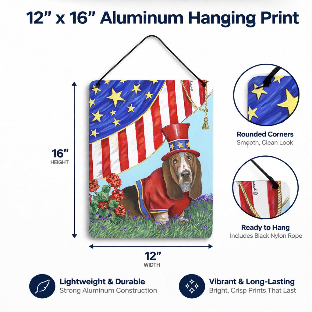 Basset Hound USA Wall or Door Hanging Prints Aluminum Metal Sign Kitchen Wall Bar Bathroom Plaque Home Decor Front Door Plaque, 12x16, Multicolor