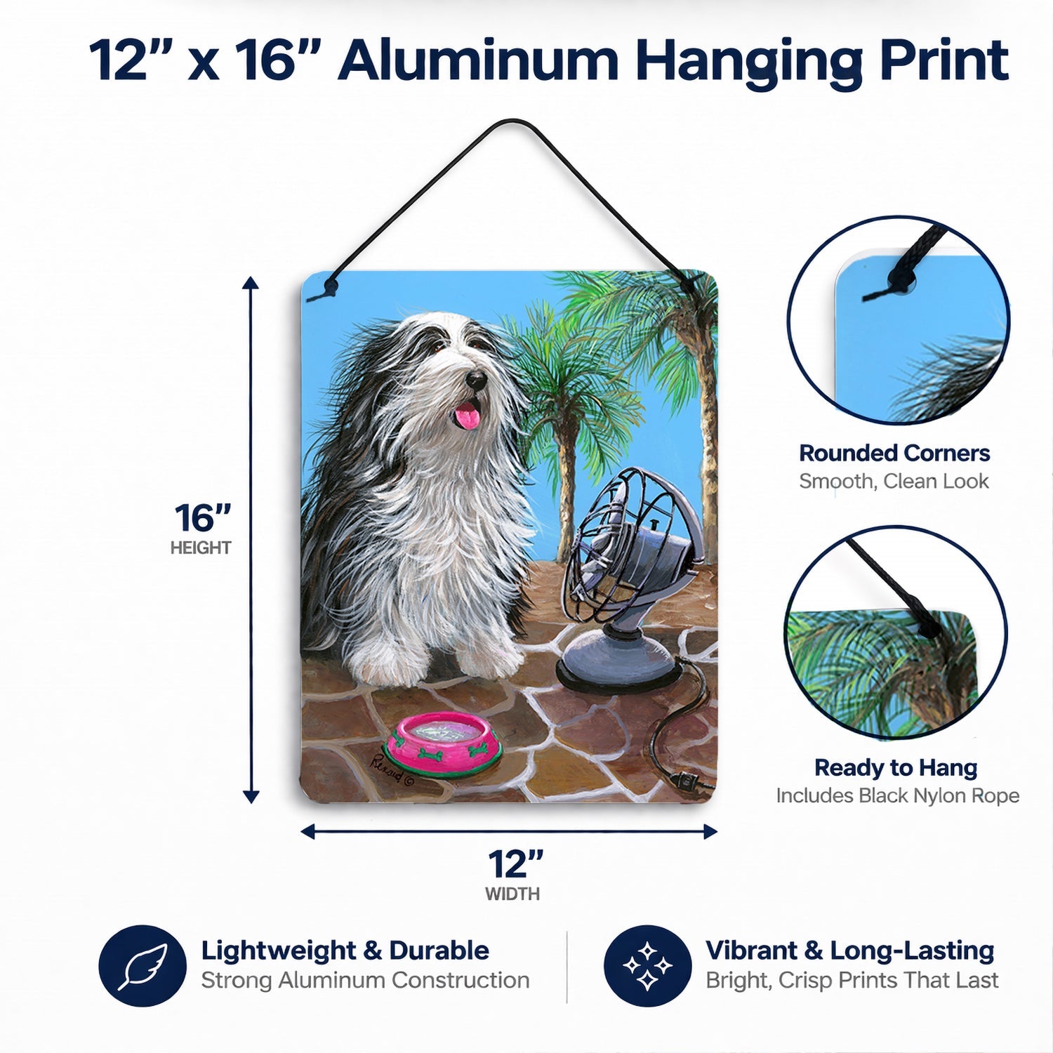 Bearded Collie Cool Summer Wall or Door Hanging Prints Aluminum Metal Sign Kitchen Wall Bar Bathroom Plaque Home Decor Front Door Plaque, 12x16, Multicolor