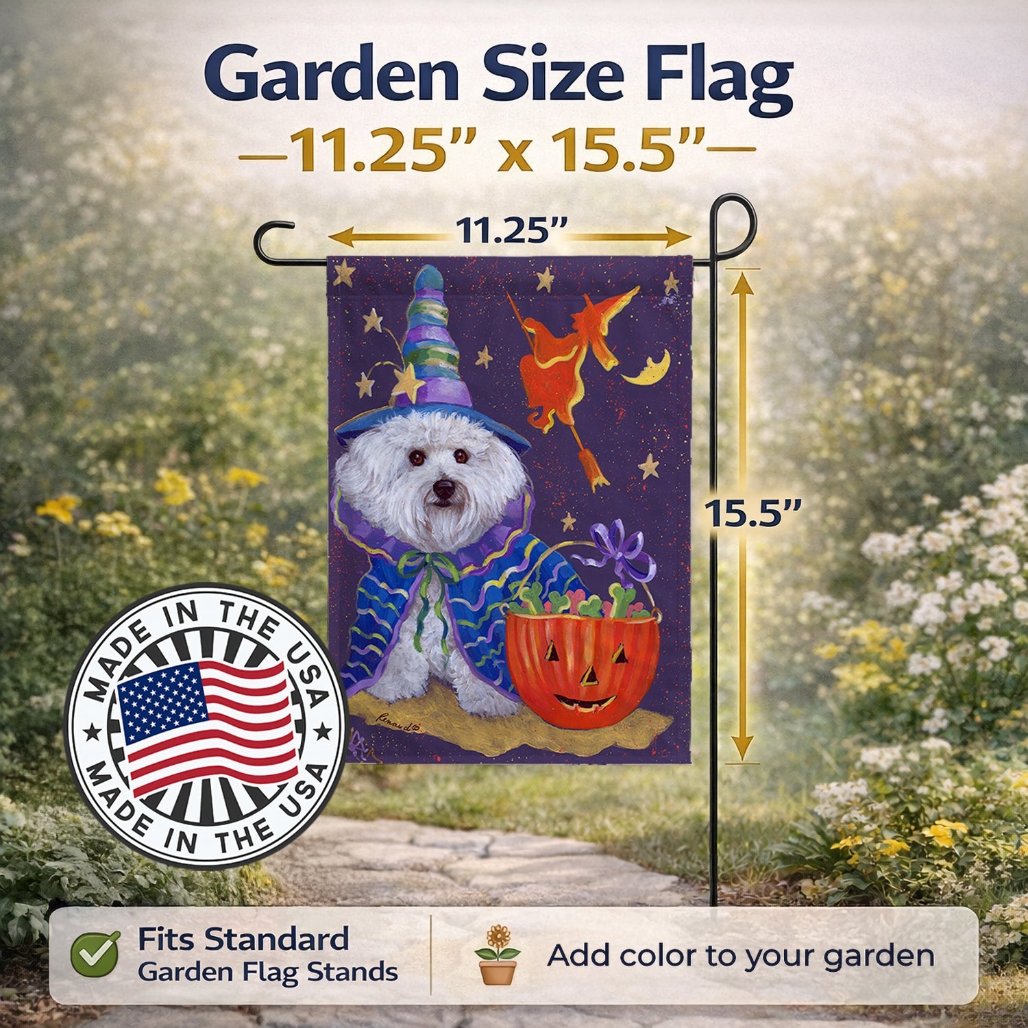Bichon Frise Boo Halloween Garden Flag Mailbox Decorative Yard Banner Outside Patio Artwork for Flower Beds, Garden Size, Multicolor