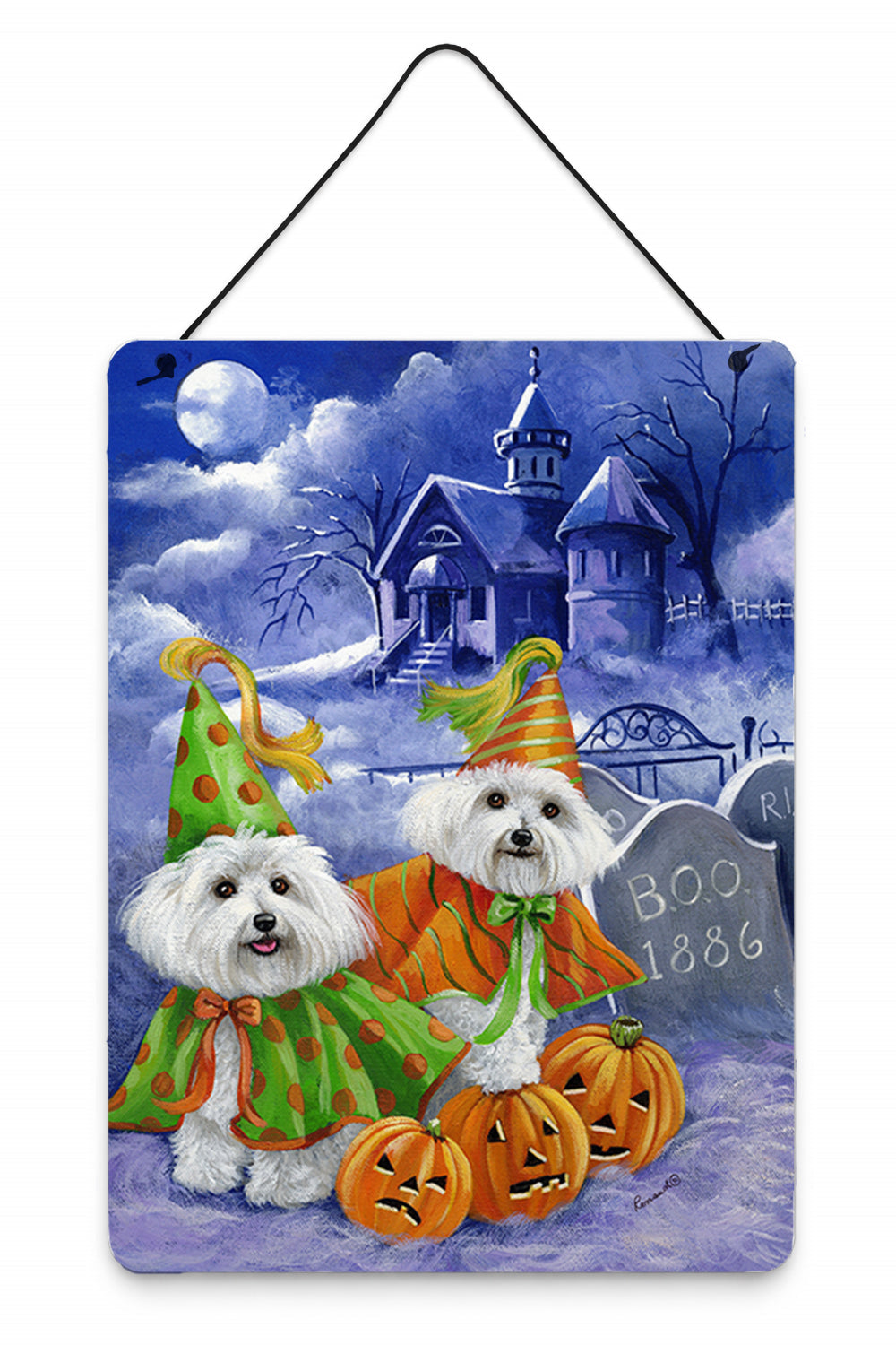 Bichon Frise Halloween Haunted House Wall or Door Hanging Prints Aluminum Metal Sign Kitchen Wall Bar Bathroom Plaque Home Decor Front Door Plaque, 12x16, Multicolor