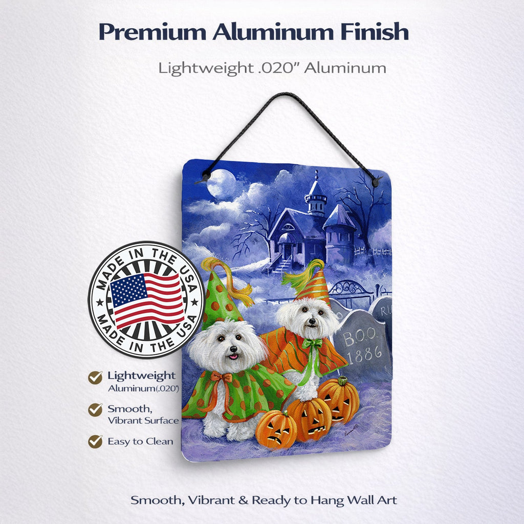 Bichon Frise Halloween Haunted House Wall or Door Hanging Prints Aluminum Metal Sign Kitchen Wall Bar Bathroom Plaque Home Decor Front Door Plaque, 12x16, Multicolor