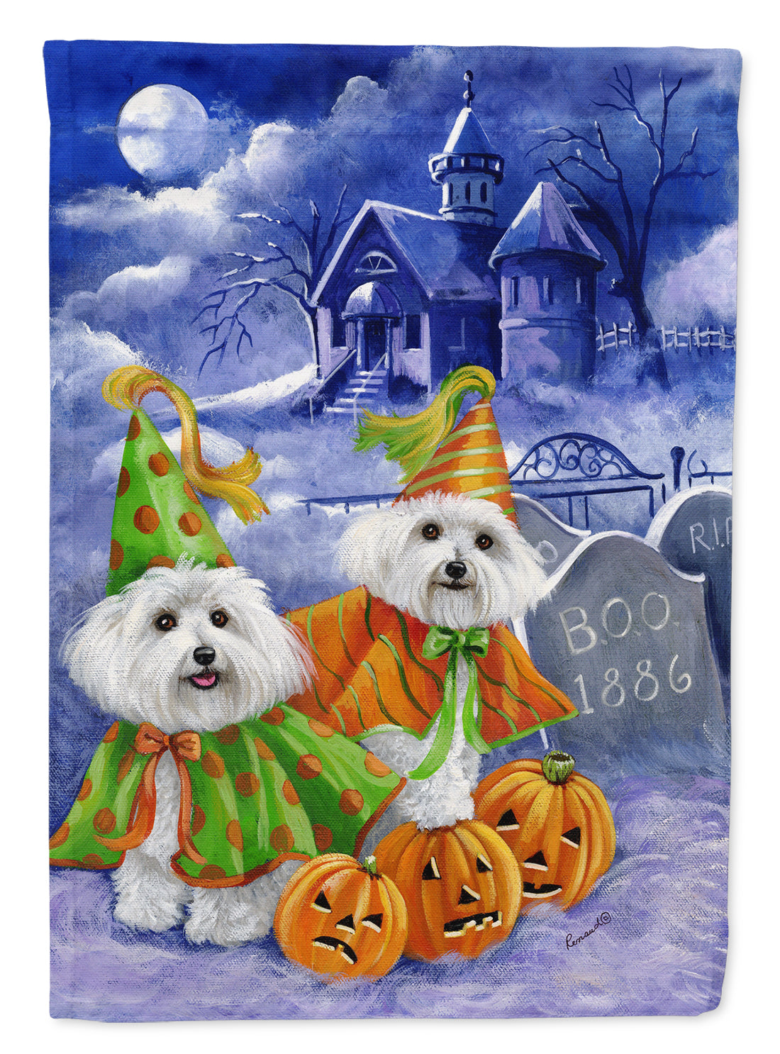 Bichon Frise Halloween Haunted House Garden Flag Mailbox Decorative Yard Banner Outside Patio Artwork for Flower Beds, Garden Size, Multicolor