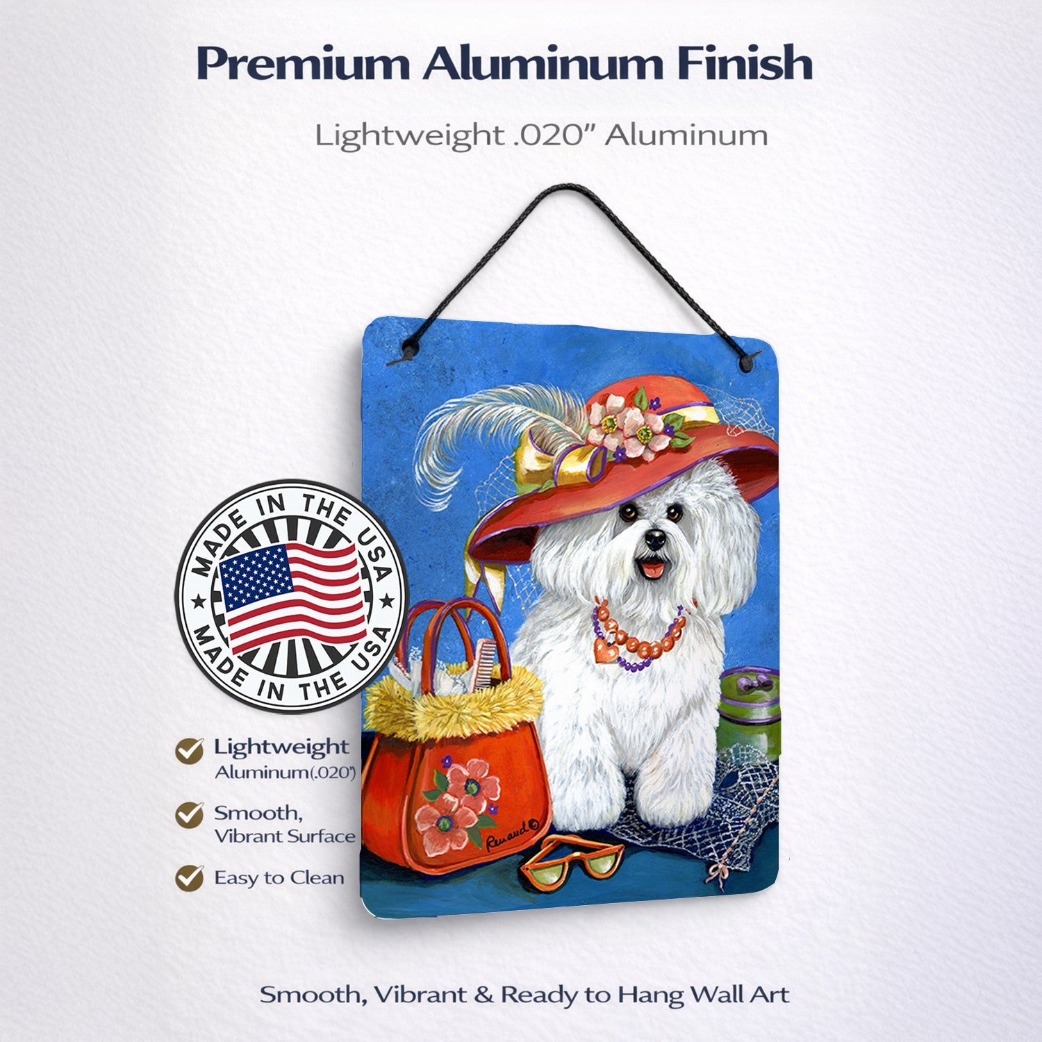 Bichon Frise Mademoiselle Wall or Door Hanging Prints Aluminum Metal Sign Kitchen Wall Bar Bathroom Plaque Home Decor Front Door Plaque, 12x16, Multicolor