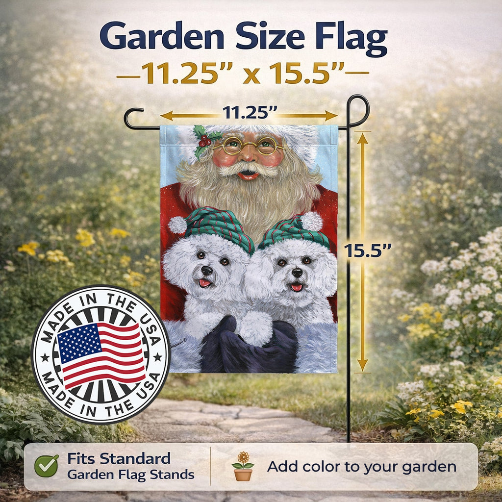 Bichon Frise Santa Christmas Garden Flag Mailbox Decorative Yard Banner Outside Patio Artwork for Flower Beds, Garden Size, Multicolor