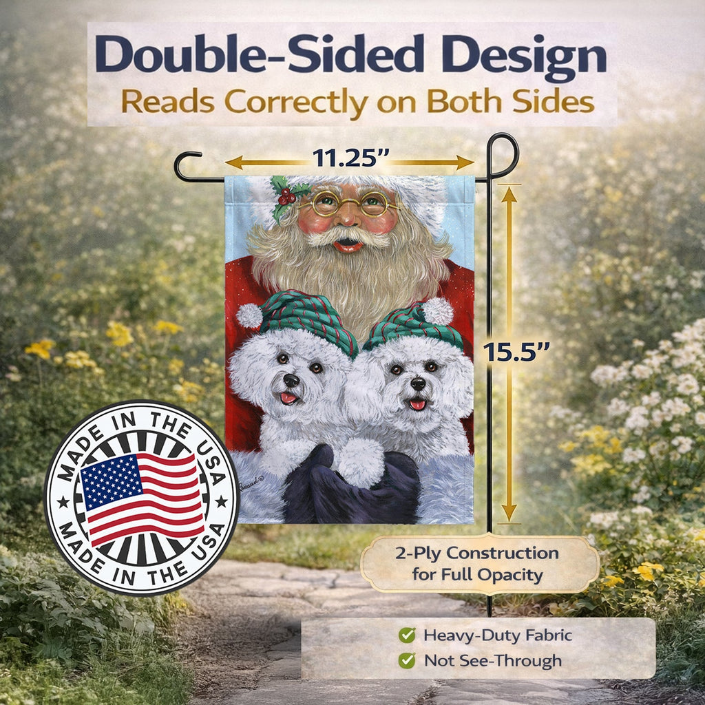 Bichon Frise Santa Christmas Garden Flag Mailbox Decorative Yard Banner Outside Patio Artwork for Flower Beds, Garden Size, Multicolor