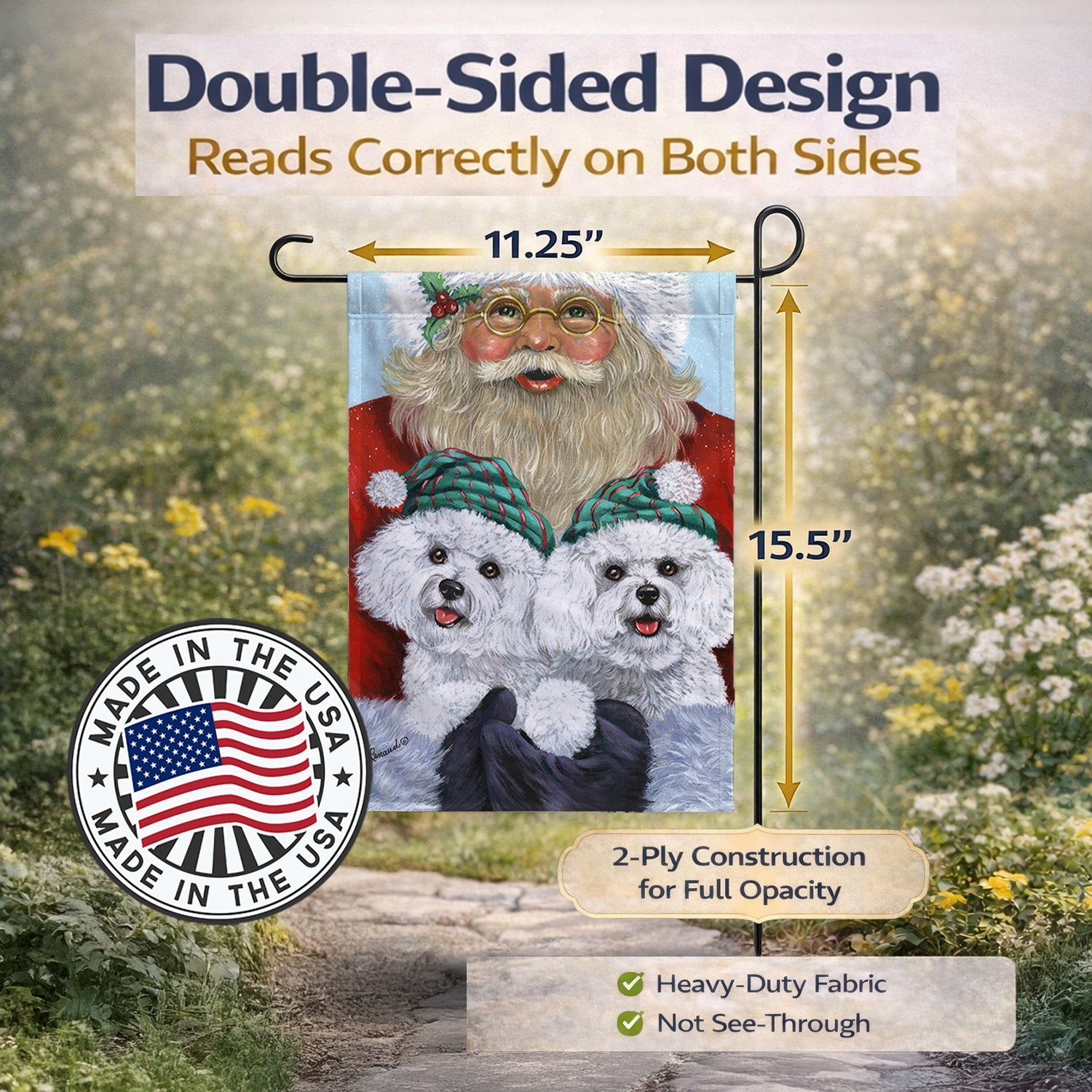 Bichon Frise Santa Christmas Garden Flag Mailbox Decorative Yard Banner Outside Patio Artwork for Flower Beds, Garden Size, Multicolor