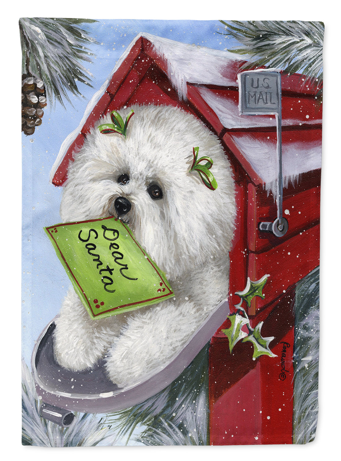 Bichon Frise Santa's List Christmas Garden Flag Mailbox Decorative Yard Banner Outside Patio Artwork for Flower Beds, Garden Size, Multicolor