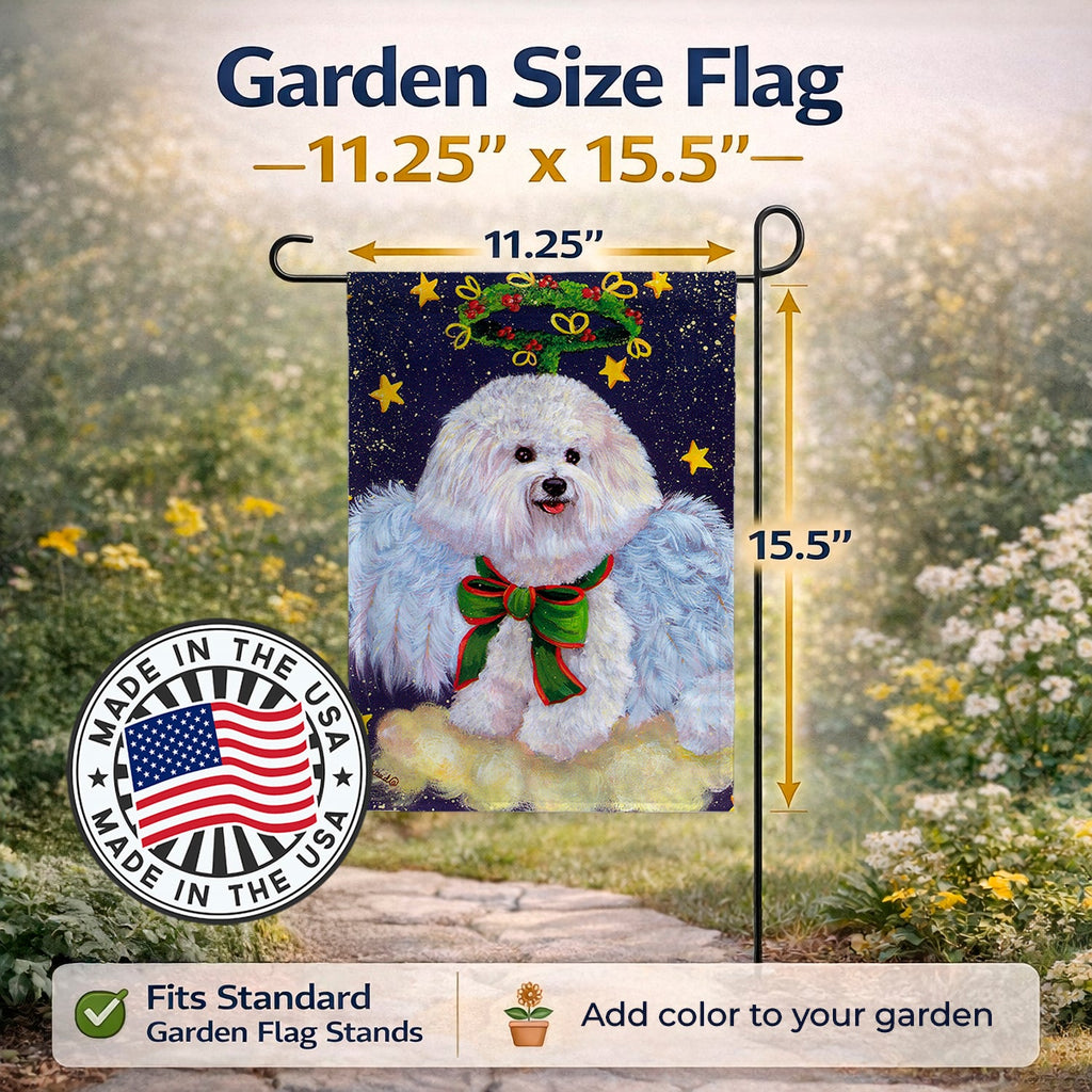 Bichon Frise Christmas Angel Garden Flag Mailbox Decorative Yard Banner Outside Patio Artwork for Flower Beds, Garden Size, Multicolor
