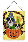 Boston Terrier Halloweenies Wall or Door Hanging Prints Aluminum Metal Sign Kitchen Wall Bar Bathroom Plaque Home Decor Front Door Plaque, 12x16, Multicolor