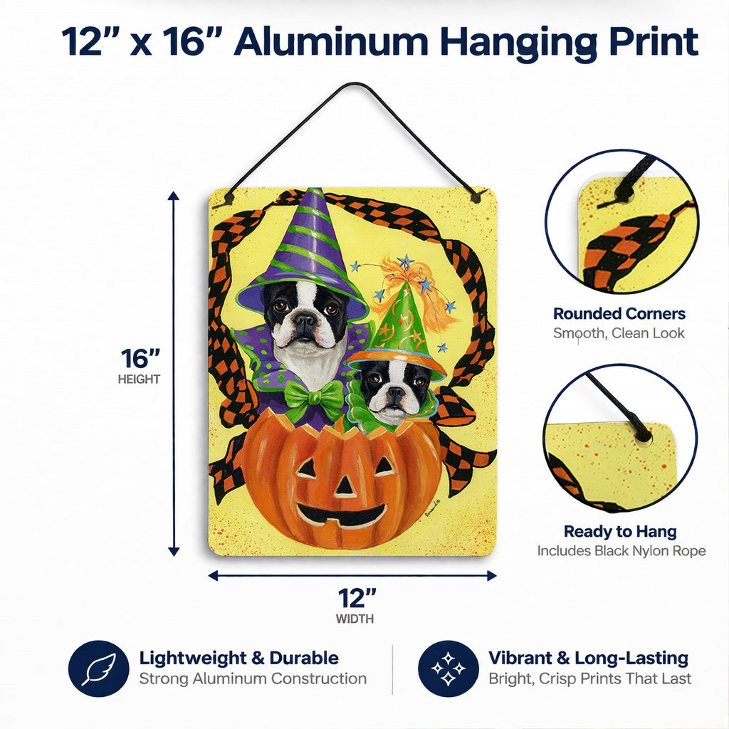 Boston Terrier Halloweenies Wall or Door Hanging Prints Aluminum Metal Sign Kitchen Wall Bar Bathroom Plaque Home Decor Front Door Plaque, 12x16, Multicolor