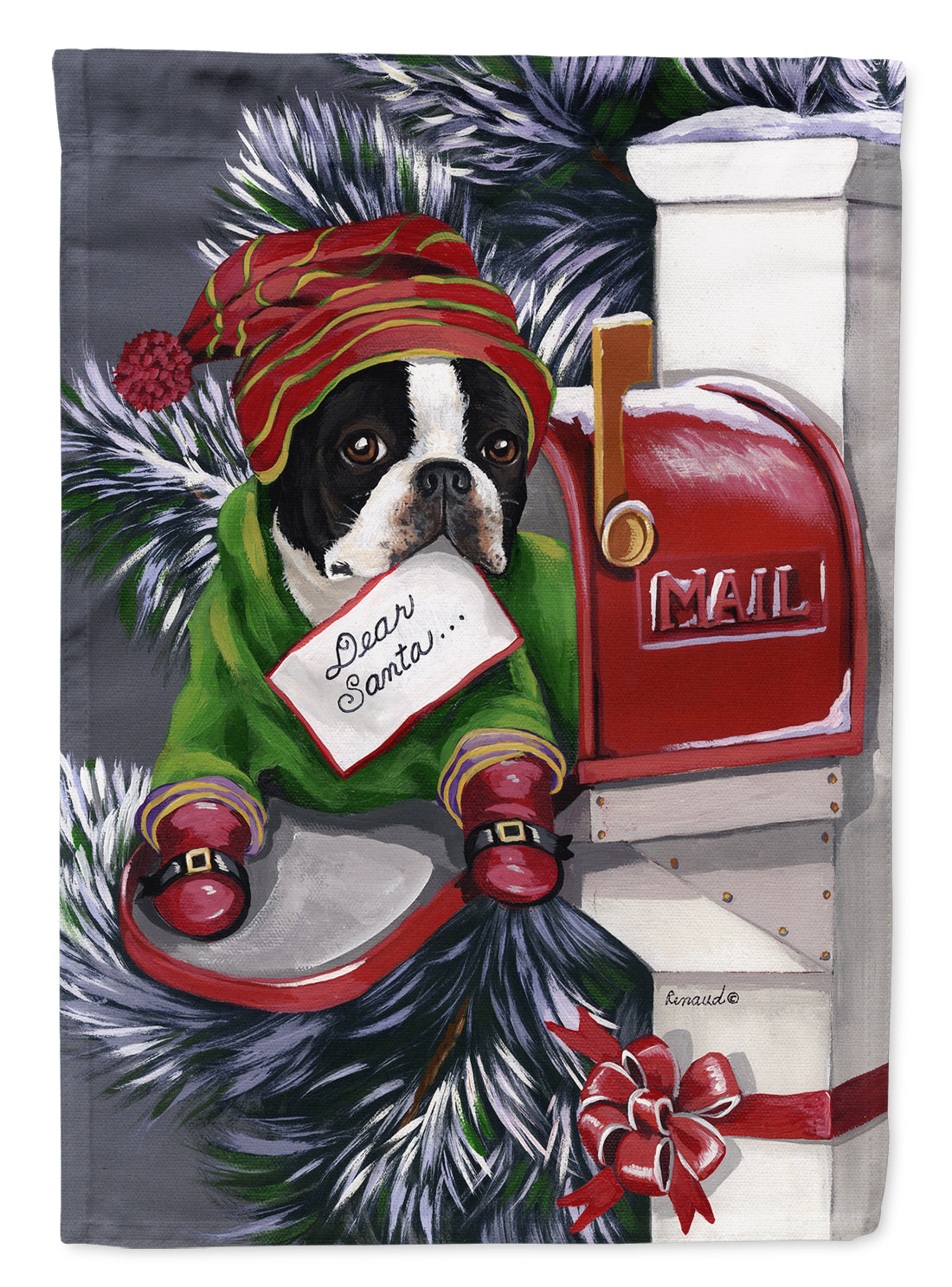 Boston Terrier Letter to Santa Christmas Garden Flag Mailbox Decorative Yard Banner Outside Patio Artwork for Flower Beds, Garden Size, Multicolor