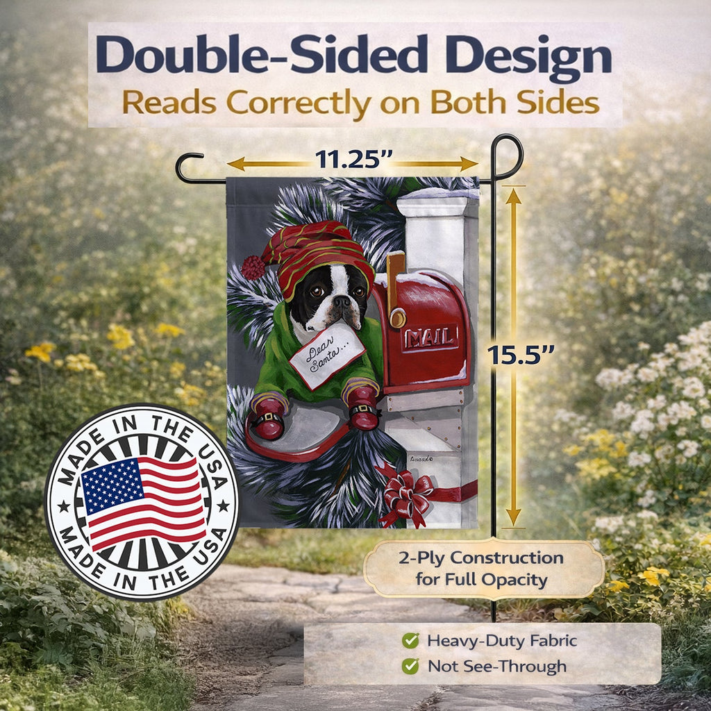 Boston Terrier Letter to Santa Christmas Garden Flag Mailbox Decorative Yard Banner Outside Patio Artwork for Flower Beds, Garden Size, Multicolor