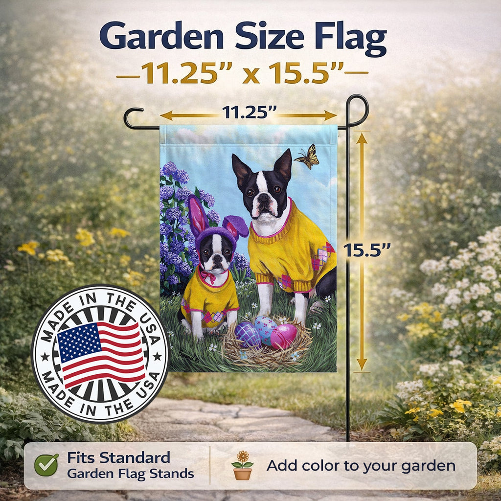 Boston Terrier Easter Bunny Garden Flag Mailbox Decorative Yard Banner Outside Patio Artwork for Flower Beds, Garden Size, Multicolor