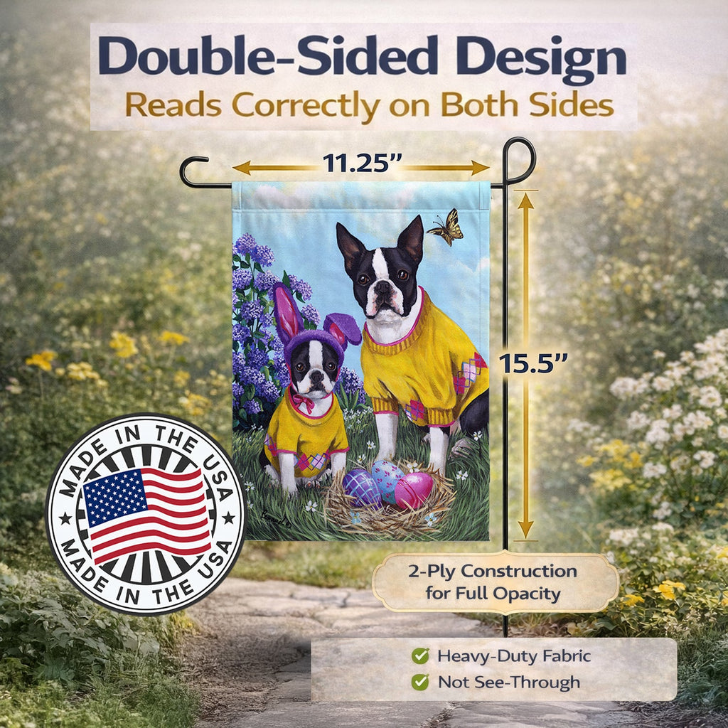 Boston Terrier Easter Bunny Garden Flag Mailbox Decorative Yard Banner Outside Patio Artwork for Flower Beds, Garden Size, Multicolor
