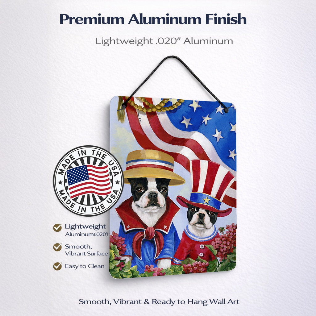 Boston Terrier USA Wall or Door Hanging Prints Aluminum Metal Sign Kitchen Wall Bar Bathroom Plaque Home Decor Front Door Plaque, 12x16, Multicolor