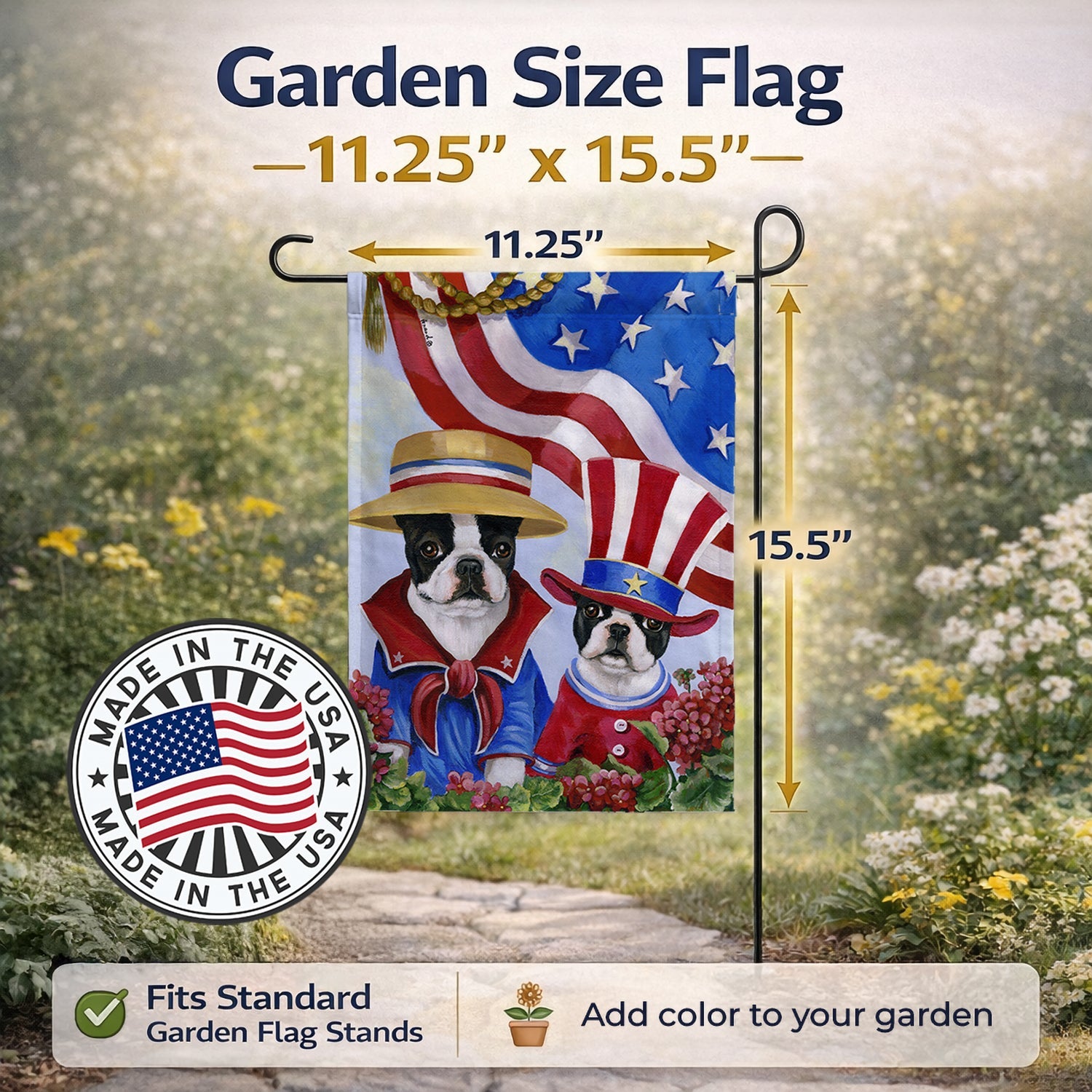 Boston Terrier USA Garden Flag Mailbox Decorative Yard Banner Outside Patio Artwork for Flower Beds, Garden Size, Multicolor