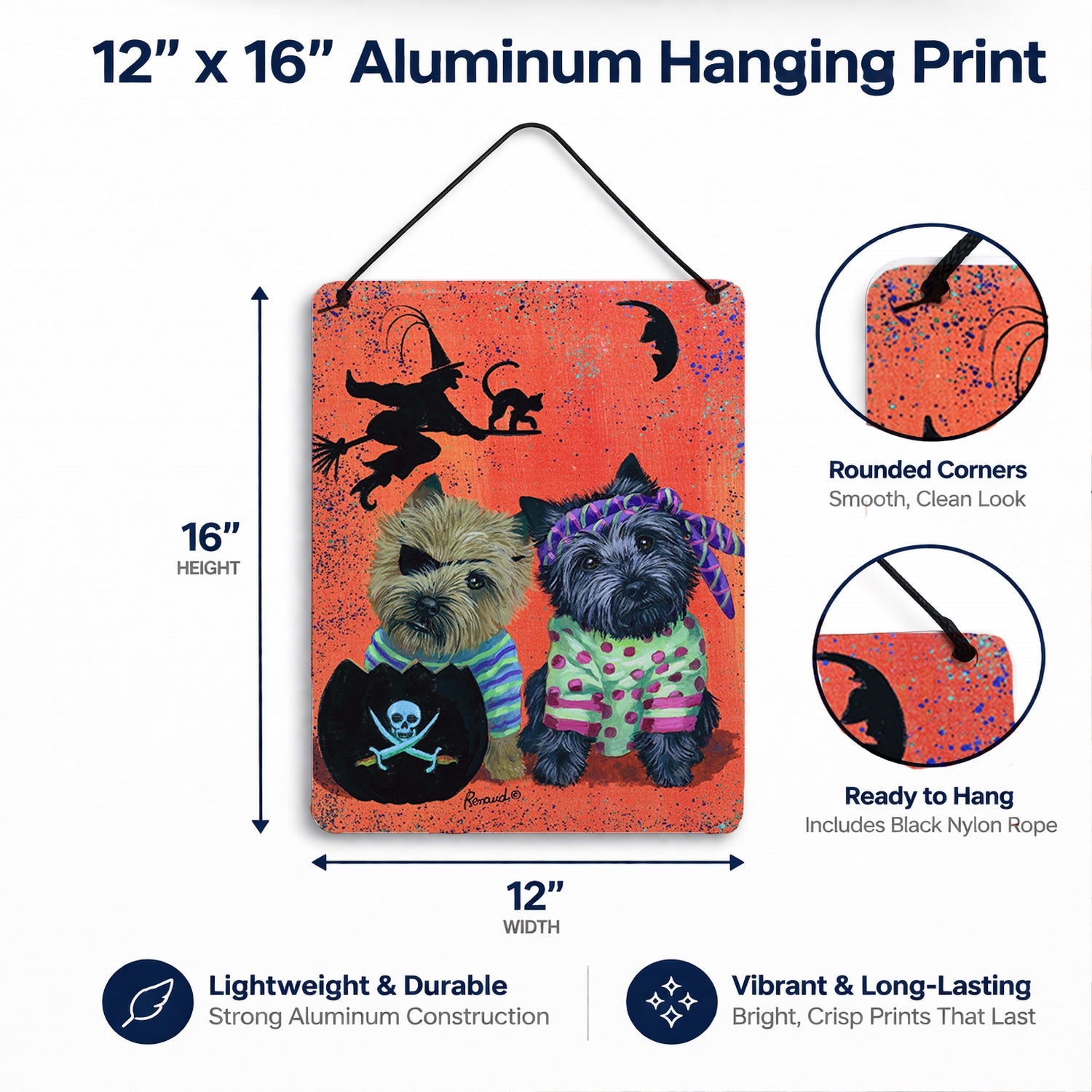 Cairn Terrier Pirates Halloween Wall or Door Hanging Prints Aluminum Metal Sign Kitchen Wall Bar Bathroom Plaque Home Decor Front Door Plaque, 12x16, Multicolor