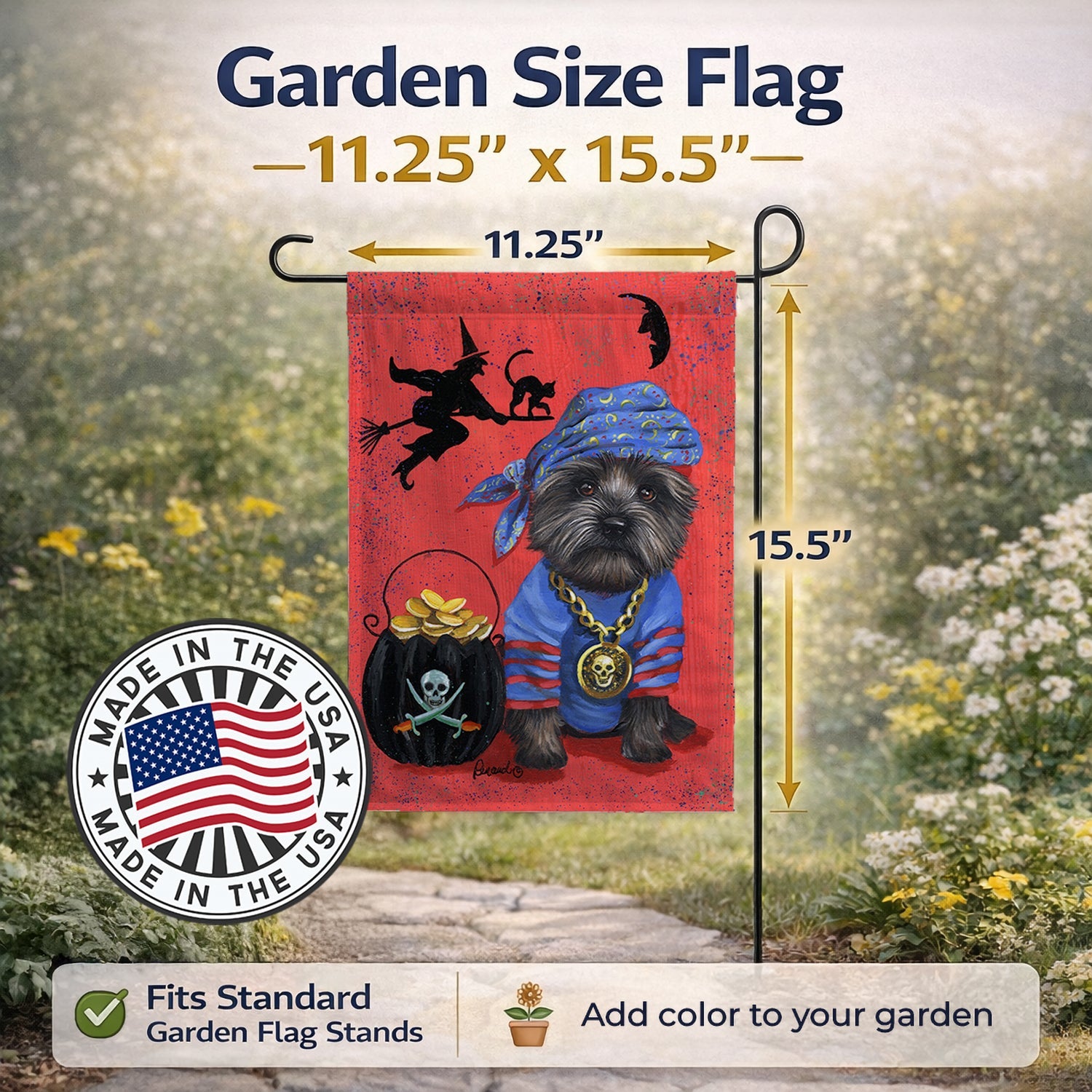 Cairn Terrier Black Pirate Halloween Garden Flag Mailbox Decorative Yard Banner Outside Patio Artwork for Flower Beds, Garden Size, Multicolor