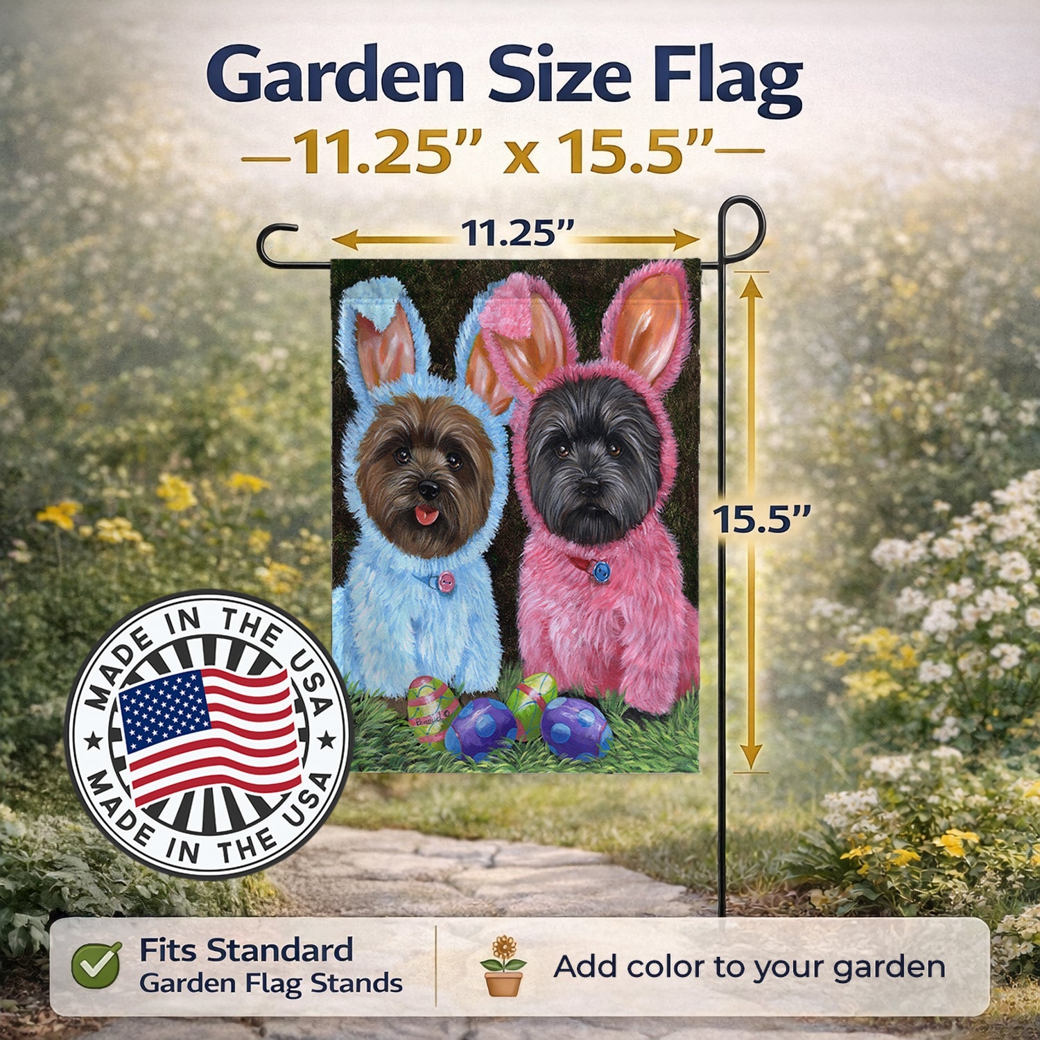 Cairn Terrier Easter Bunnies Garden Flag Mailbox Decorative Yard Banner Outside Patio Artwork for Flower Beds, Garden Size, Multicolor