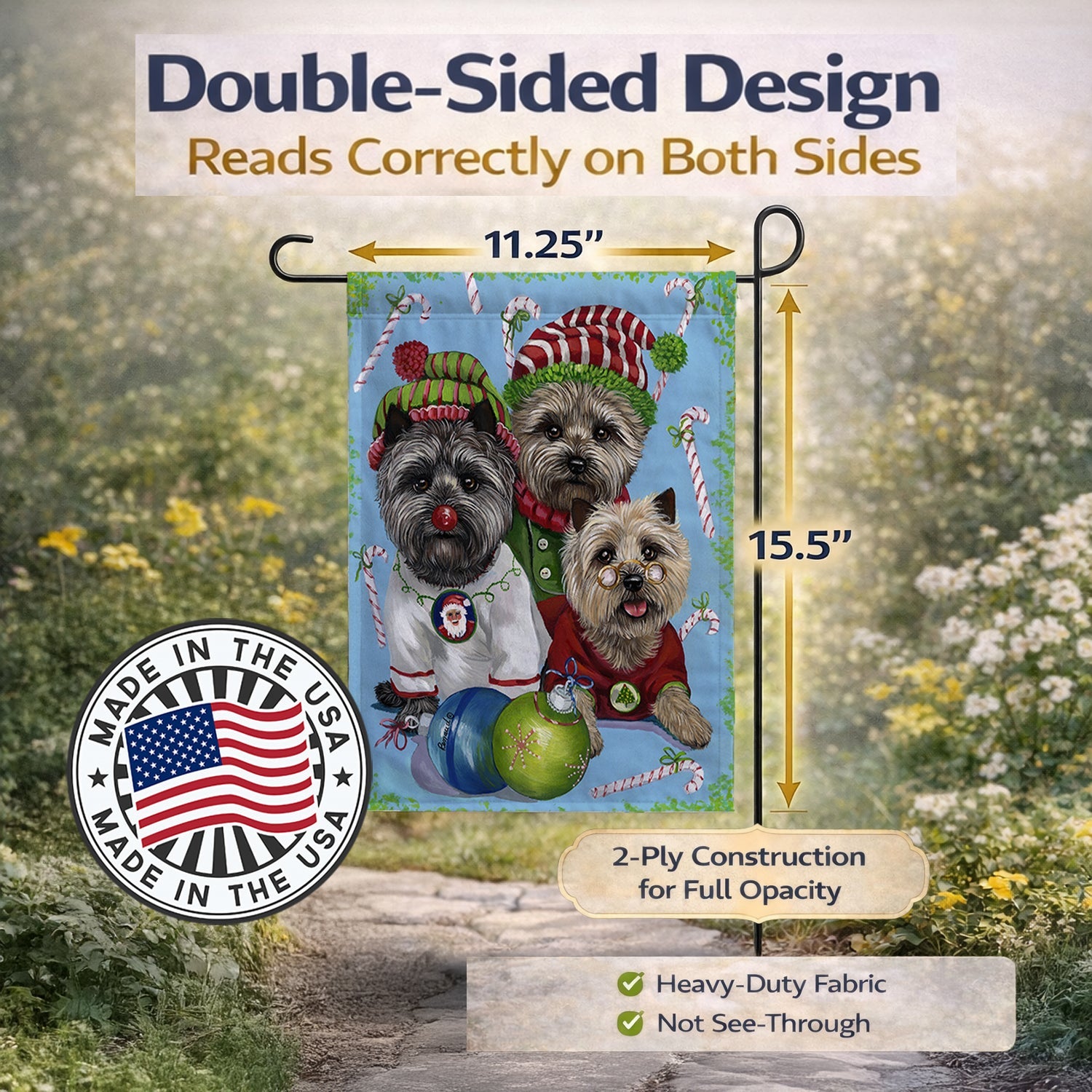 Cairn Terrier Christmas Elves Garden Flag Mailbox Decorative Yard Banner Outside Patio Artwork for Flower Beds, Garden Size, Multicolor