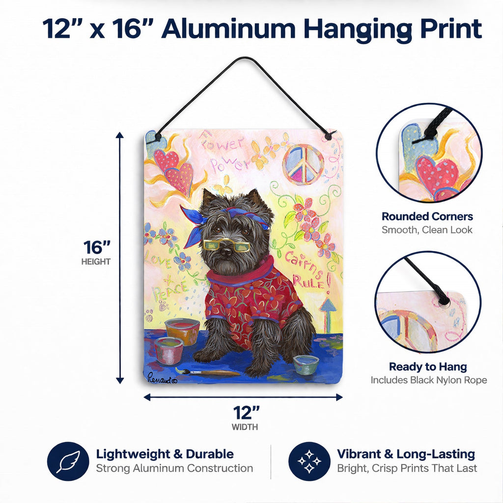 Cairn Terrier Hippie Dippie Wall or Door Hanging Prints Aluminum Metal Sign Kitchen Wall Bar Bathroom Plaque Home Decor Front Door Plaque, 12x16, Multicolor
