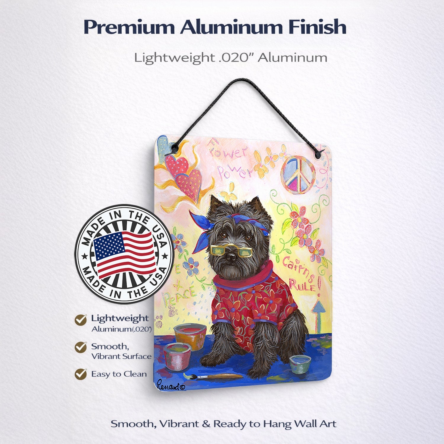 Cairn Terrier Hippie Dippie Wall or Door Hanging Prints Aluminum Metal Sign Kitchen Wall Bar Bathroom Plaque Home Decor Front Door Plaque, 12x16, Multicolor