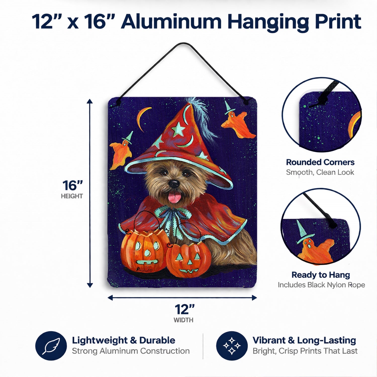 Cairn Terrier Halloween Witch Wall or Door Hanging Prints Aluminum Metal Sign Kitchen Wall Bar Bathroom Plaque Home Decor Front Door Plaque, 12x16, Multicolor