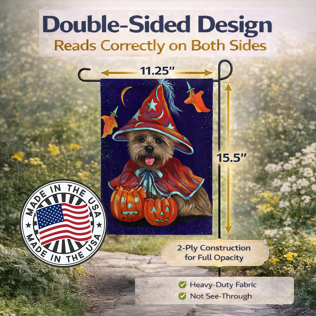 Cairn Terrier Halloween Witch Garden Flag Mailbox Decorative Yard Banner Outside Patio Artwork for Flower Beds, Garden Size, Multicolor