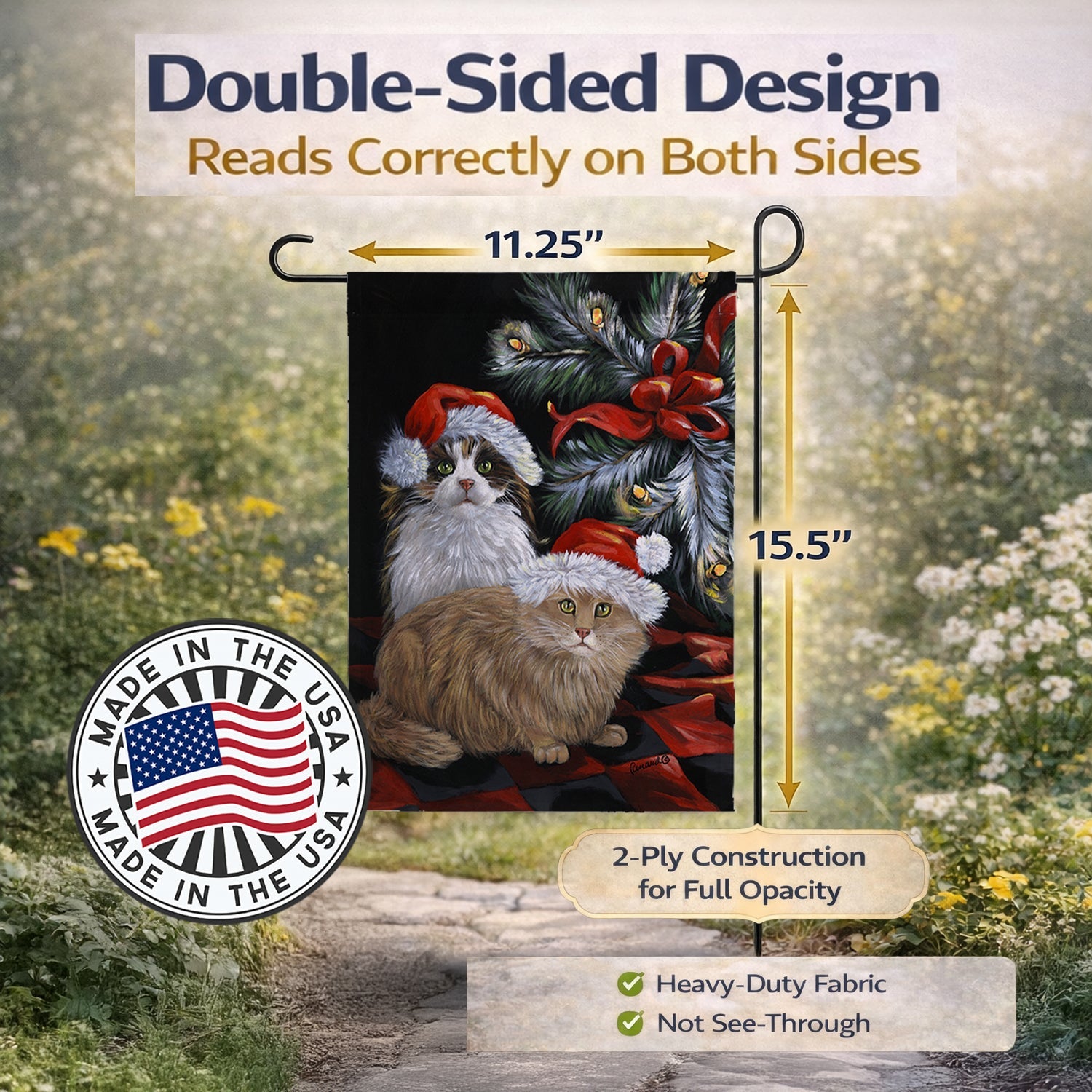 Cat Kitty Glitter Christmas Garden Flag Mailbox Decorative Yard Banner Outside Patio Artwork for Flower Beds, Garden Size, Multicolor