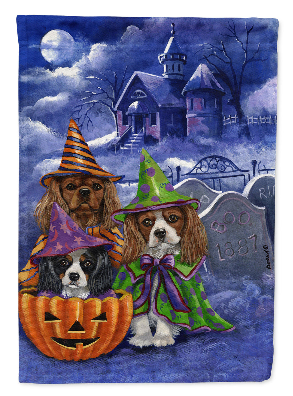 Cavalier Spaniel Halloween House Garden Flag Mailbox Decorative Yard Banner Outside Patio Artwork for Flower Beds, Garden Size, Multicolor