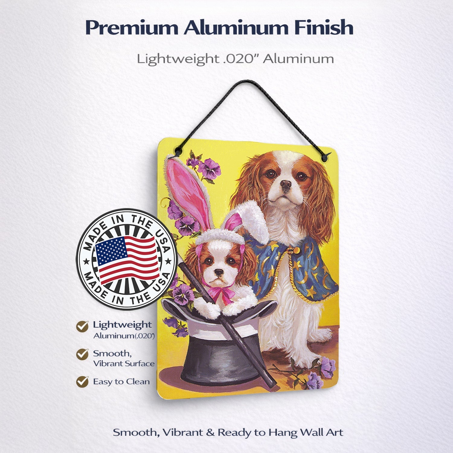 Cavalier Spaniel Easter Magic Wall or Door Hanging Prints Aluminum Metal Sign Kitchen Wall Bar Bathroom Plaque Home Decor Front Door Plaque, 12x16, Multicolor