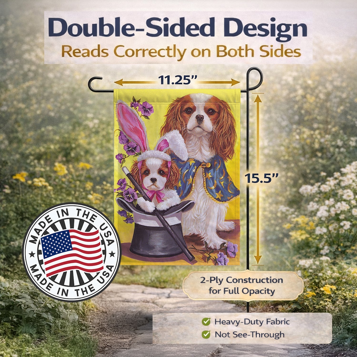 Cavalier Spaniel Easter Magic Garden Flag Mailbox Decorative Yard Banner Outside Patio Artwork for Flower Beds, Garden Size, Multicolor