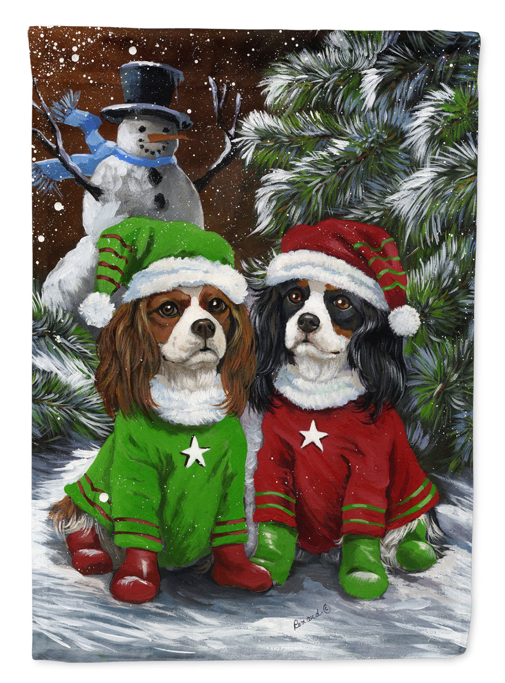 Cavalier Spaniel Snowman Christmas Garden Flag Mailbox Decorative Yard Banner Outside Patio Artwork for Flower Beds, Garden Size, Multicolor