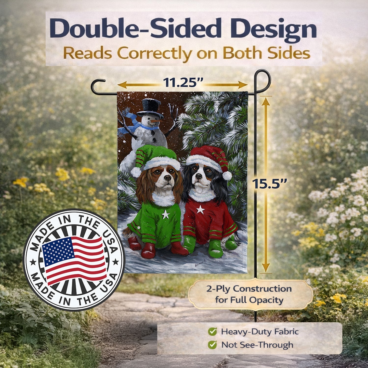 Cavalier Spaniel Snowman Christmas Garden Flag Mailbox Decorative Yard Banner Outside Patio Artwork for Flower Beds, Garden Size, Multicolor